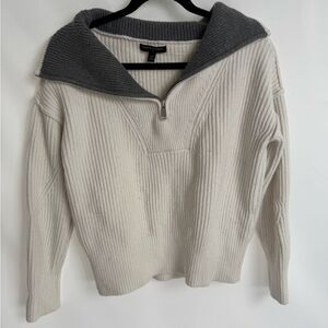 Banana Republic Women’s Sz‎ XS Chunky Half Zip White Gray Sweater
